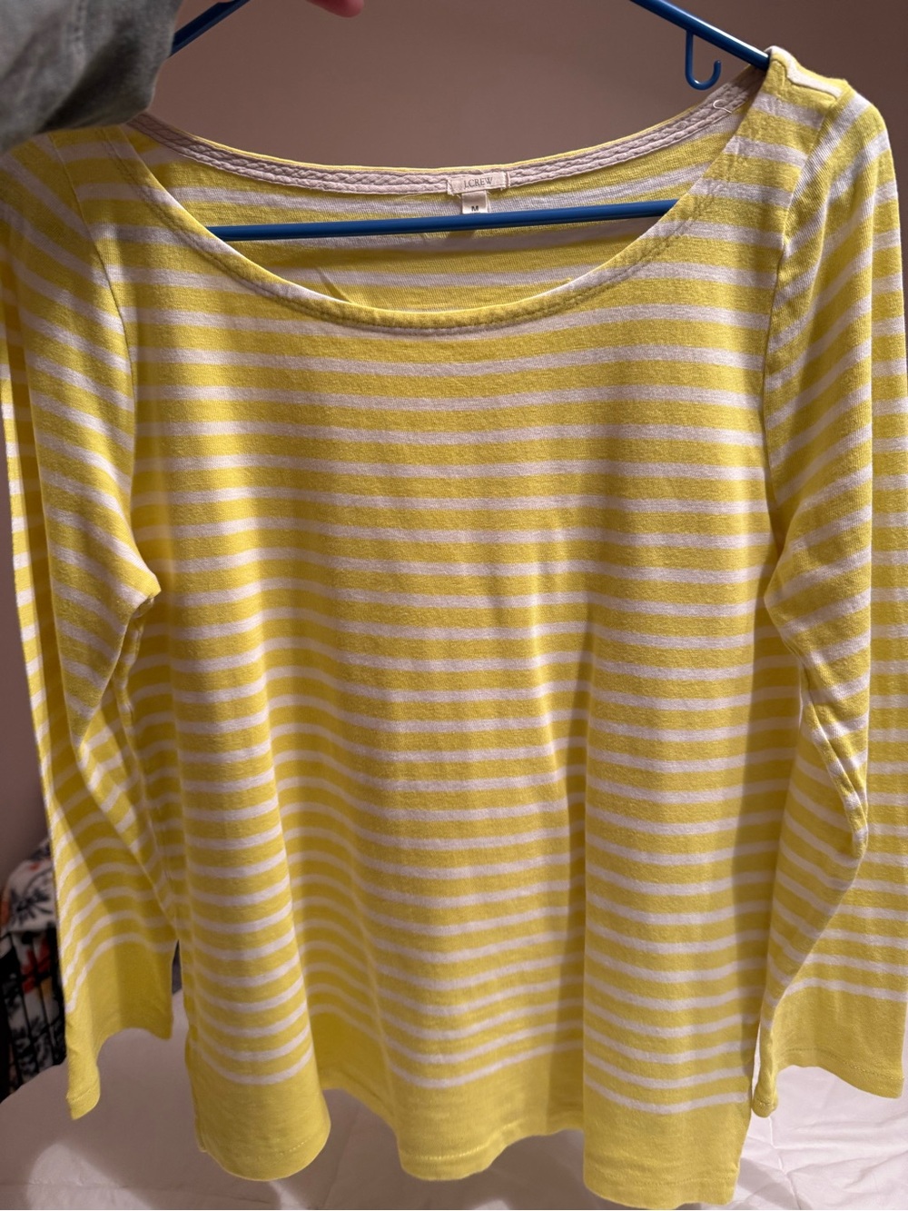J. Crew Yellow and White Striped 3/4 Sleeve Top